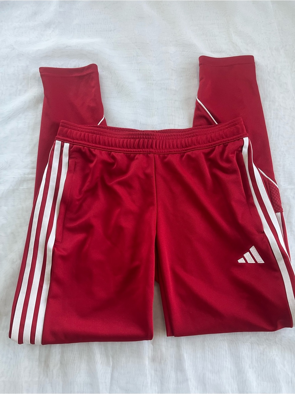 adidas Red Track Jogger Pants with White Stripes